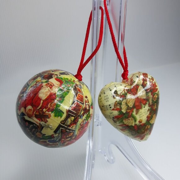 Vtg Victorian Decoupage Ornaments of Santa Claus and Christmas Wreath - Picture 2 of 12